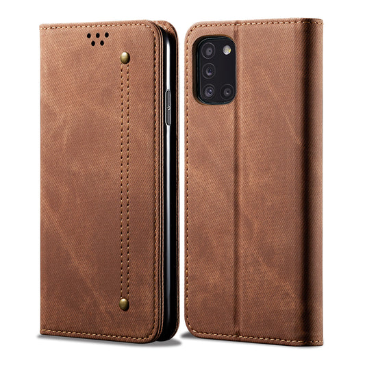 Retro Demin Galaxy A31 Leather Case Frosted TPU Shell Magnetic Wallet Stand