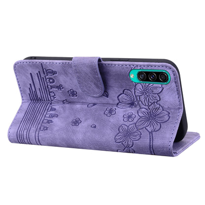 Cat Cherry Blossoms Galaxy A30s Grils Case Retro Leather Embossing Wallet Stand