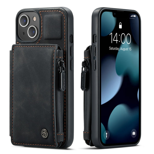 Wrist Strap Anti-theft iPhone 13 Mini Leather Cover Back RFID Blocking Card Holder Zipper