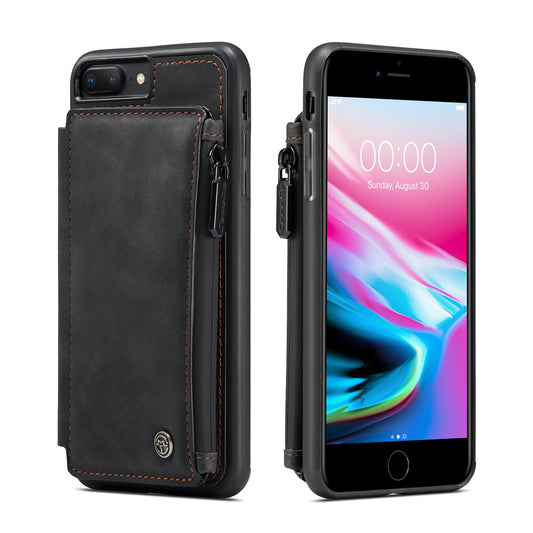 Wrist Strap Anti-theft iPhone 7 Plus Leather Cover Back RFID Blocking Card Holder Zipper