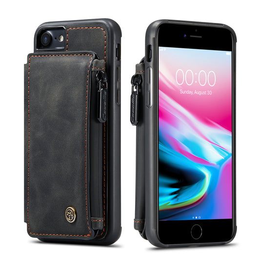 Wrist Strap Anti-theft iPhone 8 Leather Cover Back RFID Blocking Card Holder Zipper