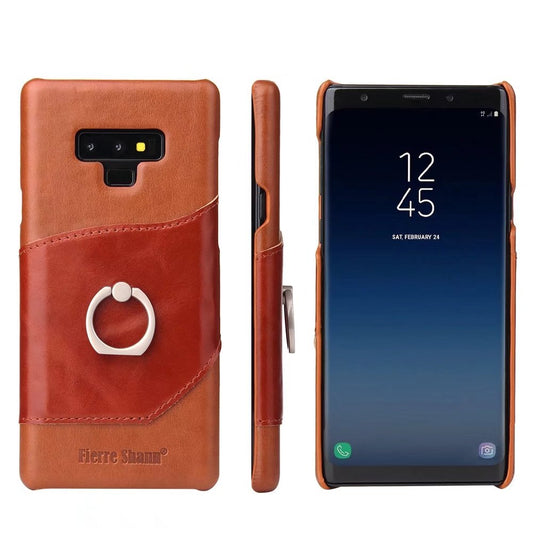 Mighty Knight Galaxy Note9 Genuine Leather Cover Build-in Ring Holder Kickstand
