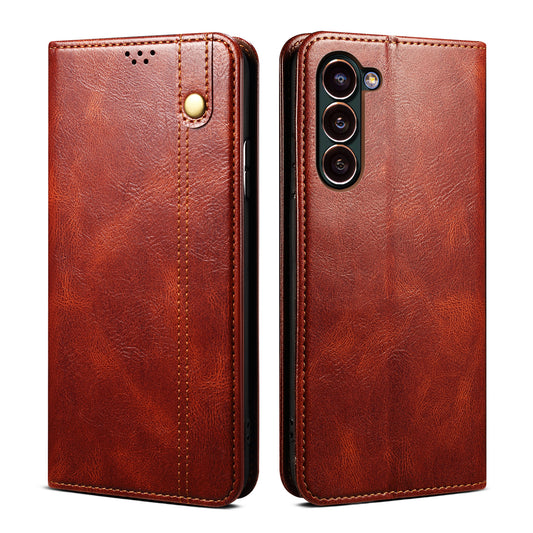 Oil Wax Leather Galaxy S24 Case Magnetic Wallet Stand Slim Classical